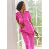 Ekouaer 2 Piece Satin Short Sleeve Pajamas Set Button Down Sleepwear(Leopard Hot Pink)