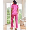 Ekouaer 2 Piece Satin Short Sleeve Pajamas Set Button Down Sleepwear(Leopard Hot Pink)
