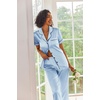 Ekouaer 2 Piece Satin Short Sleeve Pajamas Set Button Down Sleepwear(Light Blue)