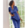 Ekouaer 2 Piece Satin Short Sleeve Pajamas Set Button Down Sleepwear(Navy Blue)