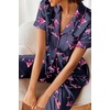 Ekouaer 2 Piece Satin Short Sleeve Pajamas Set Button Down Sleepwear(Navy Cocktail)