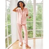 Ekouaer 2 Piece Satin Short Sleeve Pajamas Set Button Down Sleepwear(Pink)