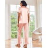 Ekouaer 2 Piece Satin Short Sleeve Pajamas Set Button Down Sleepwear(Pink)