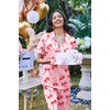 Ekouaer 2 Piece Satin Short Sleeve Pajamas Set Button Down Sleepwear(Pink Bow)