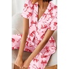 Ekouaer 2 Piece Satin Short Sleeve Pajamas Set Button Down Sleepwear(Pink Bow)