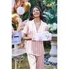 Ekouaer 2 Piece Satin Short Sleeve Pajamas Set Button Down Sleepwear(Pink Bow Flower)