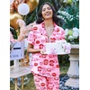 Ekouaer 2 Piece Satin Short Sleeve Pajamas Set Button Down Sleepwear(Pink Lip Heart)