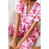 Ekouaer 2 Piece Satin Short Sleeve Pajamas Set Button Down Sleepwear(Pink Lip Heart)