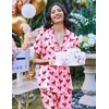 Ekouaer 2 Piece Satin Short Sleeve Pajamas Set Button Down Sleepwear(Pink Love)