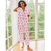 Ekouaer 2 Piece Satin Short Sleeve Pajamas Set Button Down Sleepwear(Pink Monkey)