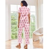 Ekouaer 2 Piece Satin Short Sleeve Pajamas Set Button Down Sleepwear(Pink Monkey)