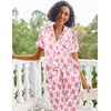 Ekouaer 2 Piece Satin Short Sleeve Pajamas Set Button Down Sleepwear(Pink Monkey)