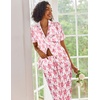 Ekouaer 2 Piece Satin Short Sleeve Pajamas Set Button Down Sleepwear(Pink Monkey)