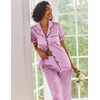 Ekouaer 2 Piece Satin Short Sleeve Pajamas Set Button Down Sleepwear(Purple Pink)
