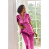 Ekouaer 2 Piece Satin Short Sleeve Pajamas Set Button Down Sleepwear(Rose Red)