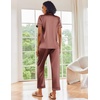 Ekouaer 2 Piece Satin Short Sleeve Pajamas Set Button Down Sleepwear(Sudan Brown)