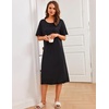 Ekouaer 3 Pack Long Nightgowns for Women Ruffle House Dress(Black+deep Pink+floral Black)