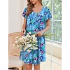 Ekouaer House Dress for Women with Pockets Short Sleeve Moo Moos Nightgowns(Aqua Multi)