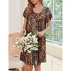 Ekouaer House Dress for Women with Pockets Short Sleeve Moo Moos Nightgowns(Ethnic Print Brown)