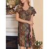 Ekouaer House Dress for Women with Pockets Short Sleeve Moo Moos Nightgowns(Ethnic Print Brown)