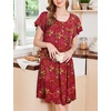 Ekouaer House Dress for Women with Pockets Short Sleeve Moo Moos Nightgowns(Floral Dark Red)
