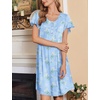 Ekouaer House Dress for Women with Pockets Short Sleeve Moo Moos Nightgowns(Floral Light Blue)