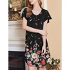 Ekouaer House Dress for Women with Pockets Short Sleeve Moo Moos Nightgowns(Flower Black)
