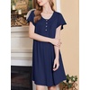 Ekouaer House Dress for Women with Pockets Short Sleeve Moo Moos Nightgowns(Navy Blue)