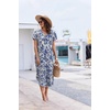 Ekouaer Long Nightgowns For Women Short Sleeve Midi Nightgown With Pockets(Blue Flowers)