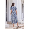 Ekouaer Long Nightgowns For Women Short Sleeve Midi Nightgown With Pockets(Blue Flowers)