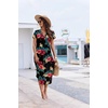 Ekouaer Long Nightgowns For Women Short Sleeve Midi Nightgown With Pockets(Flower Black)