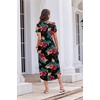 Ekouaer Long Nightgowns For Women Short Sleeve Midi Nightgown With Pockets(Flower Black)