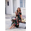 Ekouaer Long Nightgowns For Women Short Sleeve Midi Nightgown With Pockets(Flower Black)