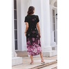 Ekouaer Long Nightgowns For Women Short Sleeve Midi Nightgown With Pockets(Flower Black Pink)