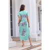 Ekouaer Long Nightgowns For Women Short Sleeve Midi Nightgown With Pockets(Flower Light Blue)