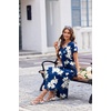 Ekouaer Long Nightgowns For Women Short Sleeve Midi Nightgown With Pockets(Flower Navy Blue)