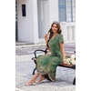 Ekouaer Long Nightgowns For Women Short Sleeve Midi Nightgown With Pockets(Green Ethnic Style)