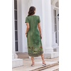 Ekouaer Long Nightgowns For Women Short Sleeve Midi Nightgown With Pockets(Green Ethnic Style)