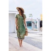 Ekouaer Long Nightgowns For Women Short Sleeve Midi Nightgown With Pockets(Green Ethnic Style)