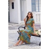 Ekouaer Long Nightgowns For Women Short Sleeve Midi Nightgown With Pockets(Green Leaves)