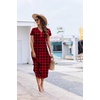 Ekouaer Long Nightgowns For Women Short Sleeve Midi Nightgown With Pockets(Grid)