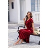 Ekouaer Long Nightgowns For Women Short Sleeve Midi Nightgown With Pockets(Grid)
