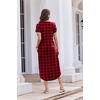 Ekouaer Long Nightgowns For Women Short Sleeve Midi Nightgown With Pockets(Grid)