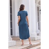 Ekouaer Long Nightgowns For Women Short Sleeve Midi Nightgown With Pockets(Navy)