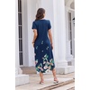 Ekouaer Long Nightgowns For Women Short Sleeve Midi Nightgown With Pockets(Red Flower)