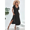 Ekouaer Long Nightgowns for Women V Neck Moo Moos House Dress with Pockets(Black)