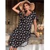 Ekouaer Long Nightgowns for Women V Neck Moo Moos House Dress with Pockets(Black Floral)