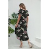 Ekouaer Long Nightgowns for Women V Neck Moo Moos House Dress with Pockets(Black Red Floral)
