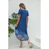 Ekouaer Long Nightgowns for Women V Neck Moo Moos House Dress with Pockets(Blue Positioned Circle)