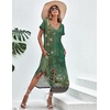 Ekouaer Long Nightgowns for Women V Neck Moo Moos House Dress with Pockets(Green Floral)